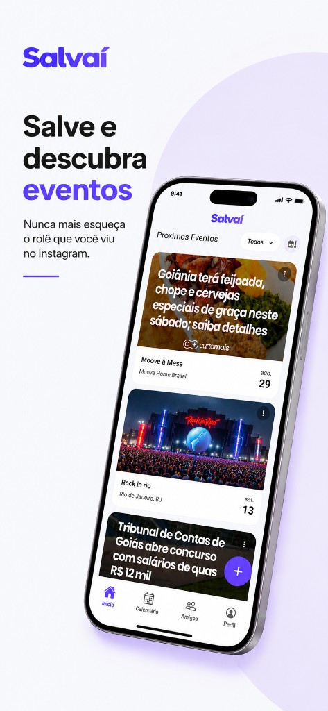 Tela inicial: salve e descubra eventos
